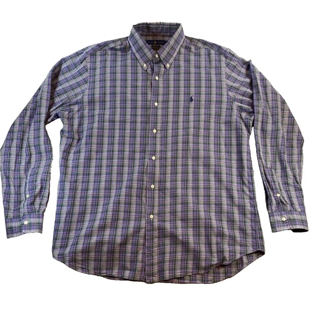Polo Ralph Lauren Purple and Green Classic Fit Button Down Men’s XL